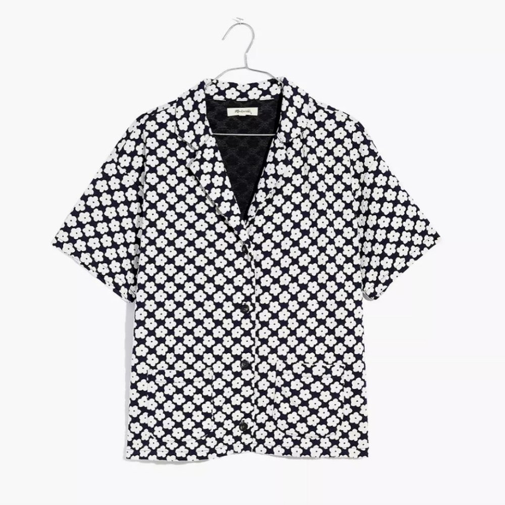 Madewell Floral Check Jacquard Knit Camp Shirt